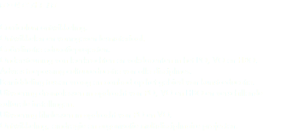 EDUCATIE Curriculum ontwikkeling. Ontwikkelen en vormgeven lesmateriaal. Coördinatie educatieprojecten. Ondersteuning van leerkrachten en vakdocenten in het PO, VO en HBO. Advies toepassing cultuureducatie van alle disciplines. Bemiddeling tussen vraag en aanbod op het gebied van kunst-educatie. Uitvoering dramalessen in opdracht van PO, VO en HBO en verschillende culturele instellingen. Uitvoering filmlessen in opdracht van PO en VO. Ontwikkeling, eindregie en organisatie multidisciplinaire projecten.